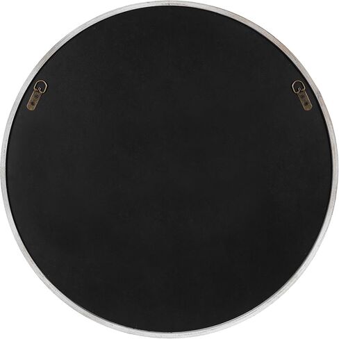 Kate and Laurel Warbrook Rustic Round Wall Mirror, 26 Inch Diameter, Rustic Brown and White, Coastal Circle Mirror with Distressed Frame Detailing and Textured Wooden Inlay in Saudi Arabia