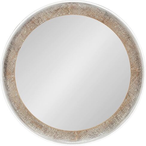 Kate and Laurel Warbrook Rustic Round Wall Mirror, 26 Inch Diameter, Rustic Brown and White, Coastal Circle Mirror with Distressed Frame Detailing and Textured Wooden Inlay in Saudi Arabia