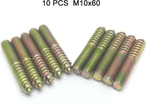Hanger Bolt M10x60 Double Headed Bolt Self-Tapping Screw for Furniture 10Pcs in Saudi Arabia