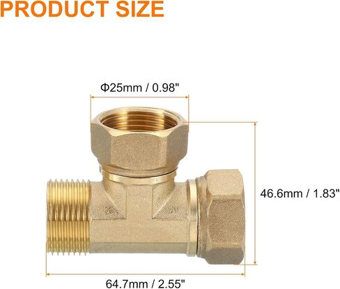 uxcell Brass Tee Swivel Pipe Fitting, 3/4" (Female x Female x Male) 3 Way T-Connector Fitting Coupler for Air Conditioner Refrigeration Plumbing, 1pcs in Saudi Arabia