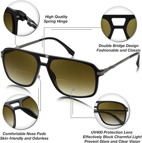FEISEDY Aviator Bifocal Reading Sunglasses for Men Women Vintage Square Tinted Blue Light Blocking Readers B0181 in Saudi Arabia