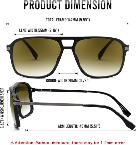 FEISEDY Aviator Bifocal Reading Sunglasses for Men Women Vintage Square Tinted Blue Light Blocking Readers B0181 in Saudi Arabia