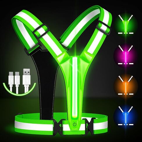 Fokia Kunbio LED Reflective Running Vest Gear,Light Up Vest Runners Night Walking USB Rechargeable,Up to 11hrs Light with Adjustable Waist/Shoulder for Women Men Kids in Kuwait