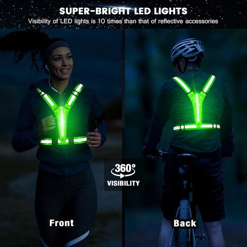 Fokia Kunbio LED Reflective Running Vest Gear,Light Up Vest Runners Night Walking USB Rechargeable,Up to 11hrs Light with Adjustable Waist/Shoulder for Women Men Kids in Kuwait