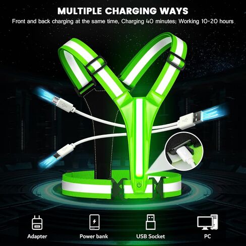 Fokia Kunbio LED Reflective Running Vest Gear,Light Up Vest Runners Night Walking USB Rechargeable,Up to 11hrs Light with Adjustable Waist/Shoulder for Women Men Kids in Kuwait