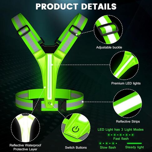 Fokia Kunbio LED Reflective Running Vest Gear,Light Up Vest Runners Night Walking USB Rechargeable,Up to 11hrs Light with Adjustable Waist/Shoulder for Women Men Kids in Kuwait