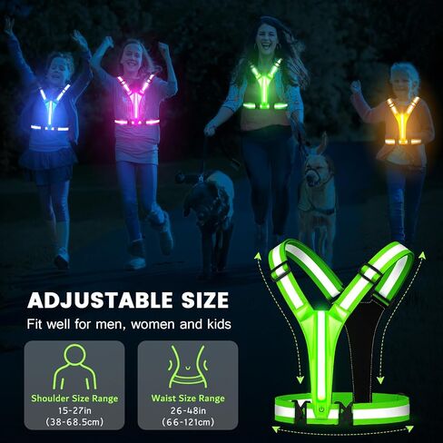 Fokia Kunbio LED Reflective Running Vest Gear,Light Up Vest Runners Night Walking USB Rechargeable,Up to 11hrs Light with Adjustable Waist/Shoulder for Women Men Kids in Kuwait