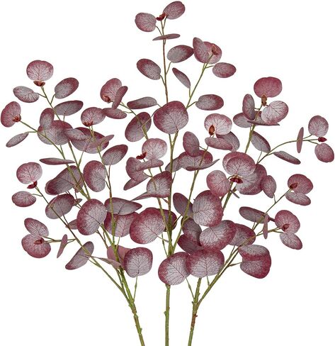 Fall Leaves Stems Artificial Eucalyptus Fall Stems Fake Eucalyptus Decor Silk Faux Fall Stems 3Pcs Eucalyptus Plant Branches for Vase Home Centerpiece Wedding Autumn Decoration(Dark Red) in Saudi Arabia