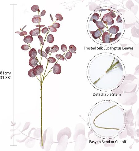 Fall Leaves Stems Artificial Eucalyptus Fall Stems Fake Eucalyptus Decor Silk Faux Fall Stems 3Pcs Eucalyptus Plant Branches for Vase Home Centerpiece Wedding Autumn Decoration(Dark Red) in Saudi Arabia