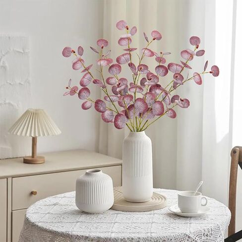 Fall Leaves Stems Artificial Eucalyptus Fall Stems Fake Eucalyptus Decor Silk Faux Fall Stems 3Pcs Eucalyptus Plant Branches for Vase Home Centerpiece Wedding Autumn Decoration(Dark Red) in Saudi Arabia