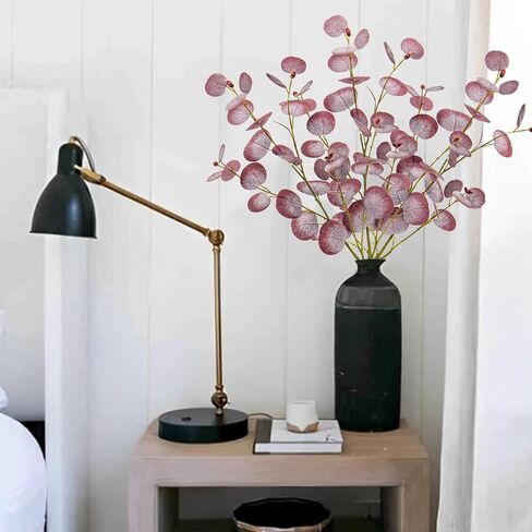 Fall Leaves Stems Artificial Eucalyptus Fall Stems Fake Eucalyptus Decor Silk Faux Fall Stems 3Pcs Eucalyptus Plant Branches for Vase Home Centerpiece Wedding Autumn Decoration(Dark Red) in Saudi Arabia