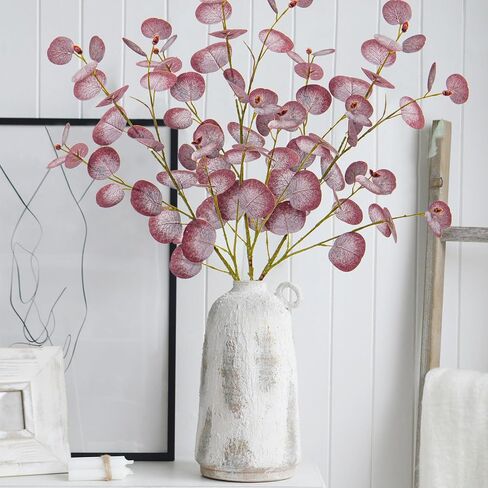 Fall Leaves Stems Artificial Eucalyptus Fall Stems Fake Eucalyptus Decor Silk Faux Fall Stems 3Pcs Eucalyptus Plant Branches for Vase Home Centerpiece Wedding Autumn Decoration(Dark Red) in Saudi Arabia