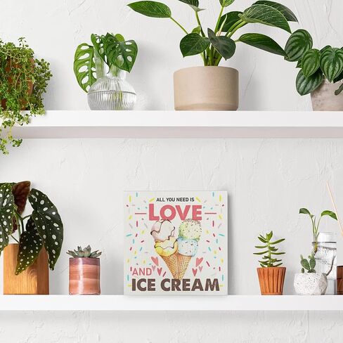 All You Need is Love and Ice Cream Wood Box Sign Rustic Summer Ice Cream Wooden Box Sign Decorative Sign Block Plaque for Home Desk Table Shelf Decor 5"x 5" in Saudi Arabia