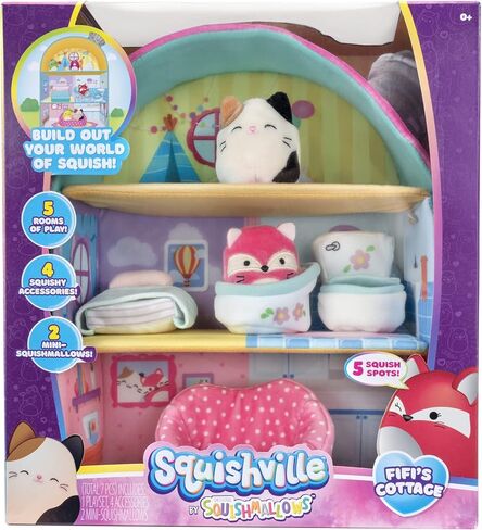 Squishville by Squishmallow Fifi’s Cottage Townhouse, 2" Blair and Fifi Soft Mini-Squishmallow and 4 Plush Furniture Accessories, Irresistibly Soft Toys, 3 Floors to Explore, Amazon Exclusive in Kuwait