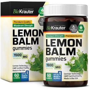 Lemon Balm Gummies - Vegan Calmness Support - Lemon Balm Herbal Extract 1500 mg Strength - 60 Vegan Gummies for Adults - Gelatine-Free