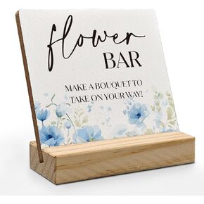 Flower Bar Desk Decor, Flower Bar Sign, Bridal Shower Sign Wood Plaque, Wedding Flowers, Wedding Accessories for Reception Wooden Plaque Sign with Wood Stand for Wedding Reception Table Decor