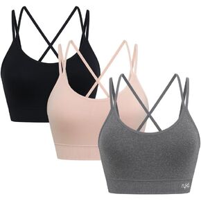 Ryka Hannah Seamless Strappy Openback Sports Bra, 3 Pack, Sepia Rose/Asphalt HTR/Black, Medium