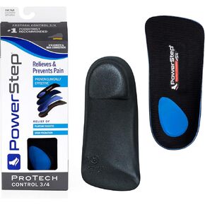 PowerStep ProTech Control 3/4 Orthotic Inserts - Medical Grade Orthotics for Overpronation, Plantar Fasciitis, and Arch Pain - Moderate Cushioning with Premium Foam Heel (M 5-6.5 W 7-8.5)