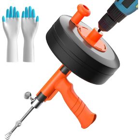 Drain Auger, Plumbing Snake With Drill Adapter, 35ft Heavy Duty Flexible Sink Steel Drum Auger and Drain unblocking Snake, Manual Or Powered With Work Gloves and Storage Bag-Not auto feed and back