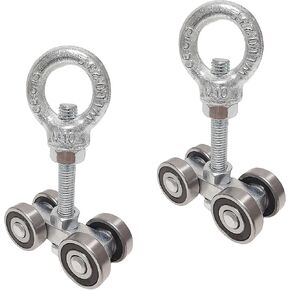 4 Wheel Trolley Assembly Roller, Silent Unistrut Trolley, Solid Steel, M10 Bolt, Lifting Eye Nuts, 1-5/8" Wide Strut Channel (2pc)