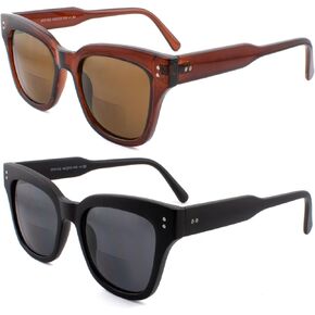 2 Pack Bifocal Reading Sunglasses for Women Men, Trendy Square Sun Readers Glasses Outdoor UV400 Protection +2.50