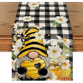 Artoid Mode Buffalo Plaid Gnomes Honey Summer Table Runner, Seasonal Kitchen Dining Table Decoration for Home Party Decor 13x72 Inch