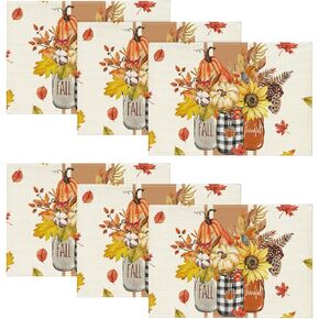 Artoid Mode Vases Hello Fall Placemats Set of 6, 12x18 Inch Seasonal Autumn Table Mats for Table Runner Party Kitchen Dining Decoration
