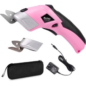 Cordless Electric Scissors, VLOXO Cardboard Cutter Electric Fabric Scissors Box Cutter with Blades Rechargeable Powerful Fabric Cutter for Crafts Leather Carboard Carpet Plastic Felt with Case Yellow