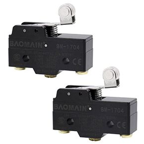 Baomain Micro Switch BM-1704 رافعة دوارة بمفصلات قصيرة مؤقتة تيار متردد 380 فولت 15 أمبير، حزمة من 2