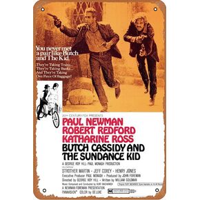 بوتش كاسيدي وفيلم صندانس كيد (1969) لافتة قصدير قديمة متينة لتزيين الجدران، لافتة معدنية لتزيين غرفة النوم العتيقة مقاس 8 × 12 بوصة in Kuwait