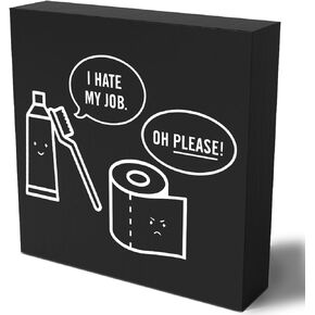 Humorous Bathroom Wood Sign Desk Decor Black Wooden Box Sign for Office Home Sitter Counter Centerpieces Shelf Toilet Bedroom Washroom Table Guest Restroom Half Bath Decor