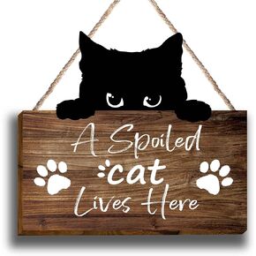علامة خشبية مضحكة للقطط، هدايا لمحبي القطط للنساء، هدايا لمحبي القطط، قطة مدللة تعيش هنا معلقة مطبوعة على الحائط لوحة خشبية، لوحات جدارية معلقة على شكل قطة مضحكة لمحبي القطط والقطط والأم المراهقات والنساء والرجال-31 in Kuwait
