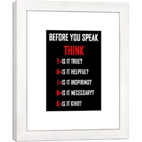 Wieco Art Think Quotes Wall Art Inspirational Canvas Print Motivation Classroom Decor With Black Frame and Real Glass for Home Office Wall Decoration