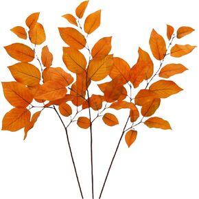FERIAL 3 PCS Artificial Fall Eucalyptus Stems Autumn Leaves Fall Leaf Branches Fake Silk Eucalyptus for Home Table Autumn Festival Thanksgiving Christmas Decor