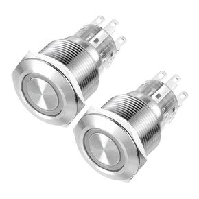 uxcell Momentary Metal Push Button Switch 22mm Mounting Dia 2NO 2NC Silver LED Light, Flat Head, 2pcs