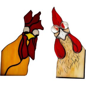 2Pcs Funny Rooster Stained Window Corner Decor,Acrylic Sun Catcher Wall Window Hanging Ornament,Funny Peeping Rooster Window Corner Decor,Farm Animal Wall Art