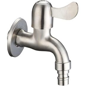 Washing Machine Faucet Wall Mount Tub Filler Washing Machine Water Tap Washing Machine Tap Laundry Bathroom Faucet Sink Faucet G1/2 Inch Bathroom Tap Stainless Steel Household