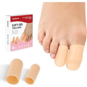 Bukihome 12 Pcs Gel Toe Cap, Toe Protector for Women Men - Cushions and Protects to Cover Toes, Relief Toe Pain from Ingrown Toenails, Corns, Blisters, Hammer Toes (8L + 4S)