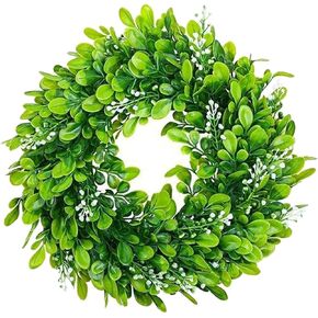 Artificial Wreath Artificial Green Leaves Wreath Boxwood Wreath Front Door Farmhouse Wreath for Wedding Party Festival Christmas Decoration