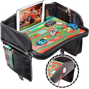 Coolmum Kids Travel Tray, Toddler Car Seat Tray, Double Sided Activity Organizer, Snack Lap Tray, Baby Stroller Tray, Airplane Play Table, Waterproof and Foldable (Premium Black) in Kuwait