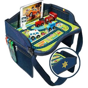 Coolmum Kids Travel Tray, Toddler Car Seat Tray, Double Sided Activity Organizer, Snack Lap Tray, Baby Stroller Tray, Airplane Play Table, Waterproof and Foldable (Premium Black)