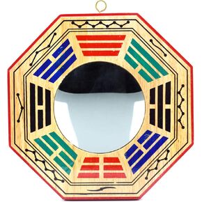 6 Inch Chinese Bagua Mirror Feng Shui Wood Mirror (Convex)