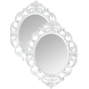 Kole Imports Oval Vintage Wall Mirror, White, 11.5 x 15 Inch (2 Pack)