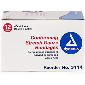 CONFORMING STRETCH GAUZE 4" STERILE ROLL BANDAGE 12 ROLLS #3114 DYNAREX
