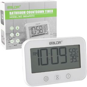 AOZBZ Bathroom Shower Clock - Waterproof Shower Timer for Bathroom, Digital Countdown Bathroom Timer with Temperature Humidity Display, Battery Operated Bathroom Wall Clock