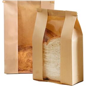 30 حزمة من أكياس الخبز الورقية من كرافت مقاس 11.8 × 4.7 × 3.5 بوصة أكياس رغيف العجين المخمر مع نافذة أكياس تخزين التعبئة والتغليف المخبوزة محلية الصنع لخبز البسكويت in Kuwait