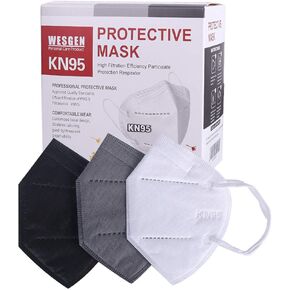 WesGen 60Pcs KN95 Face Mask，5 Layers Cup Dust Mask with Elastic Earloop and Nose Bridge Clip，Vacuum Packing
