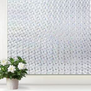 Mangobox Window Privacy Film Non Adhesive 3D Diamond Window Decal Sticker Static Cling Door Glass Covering Square Window Tinting for Home Kitchen Bathroom Office (Clear Diamond, 11.8x78.7 inches)