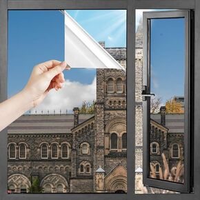 One Way Window Film,31.5"*236.2" Anti UV Reflective Window Film with Free Installation Tools,Non-Adhesive Static Cling Window Film One Way,Heat Control One Way Mirror Window Film(Silver)