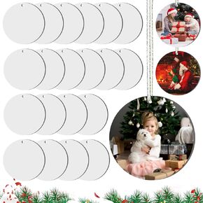 20Pcs Double Sided Christmas Ornament Blanks, 2.95 Inch Personalized DIY Pendants for Sublimation (Round)